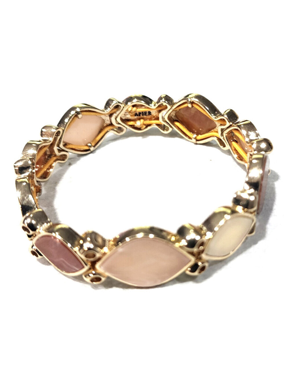 Vintage Napier Signed Gold Tone Pastel Enamel Panel Stretch Bangle Bracelet 1980